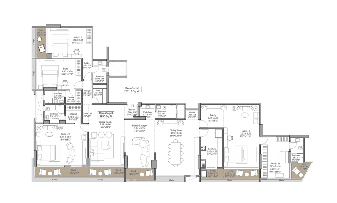 4 BHK + Family Lounge plan