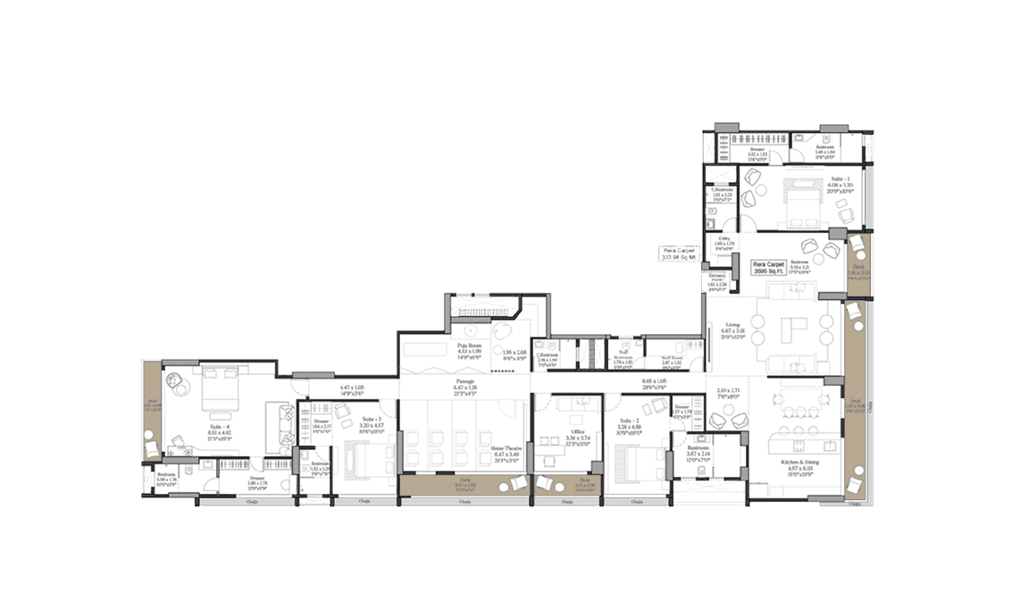 4 BHK + Home Theatre + Staff Qtr plan