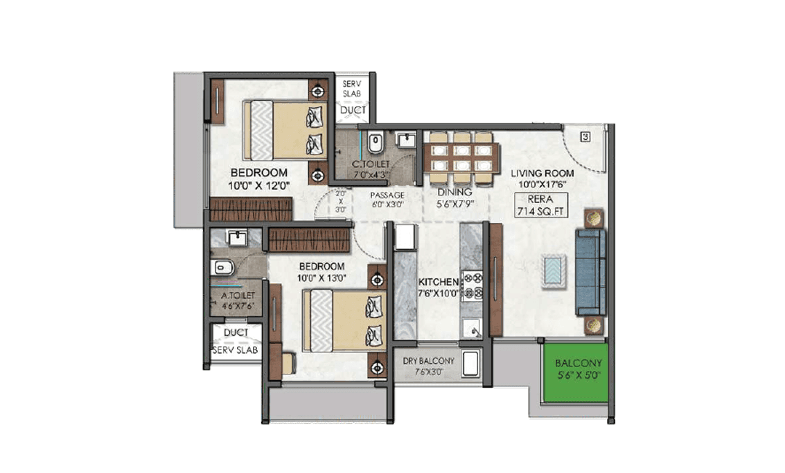 2 BHK  plan