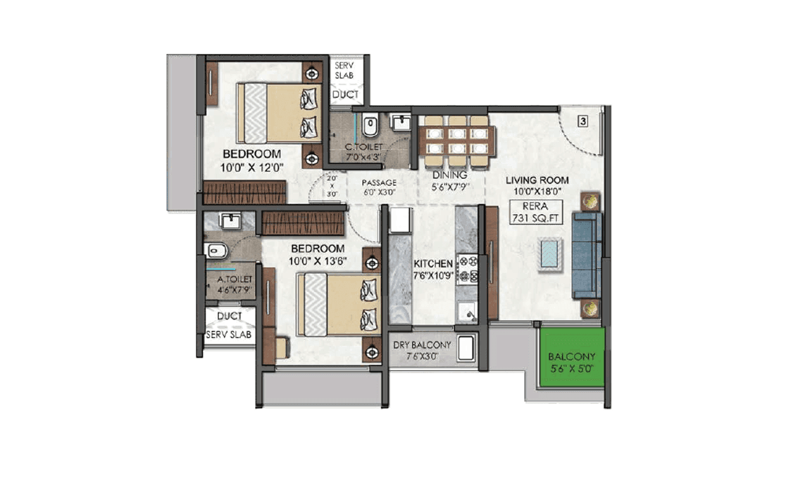 2 BHK plan