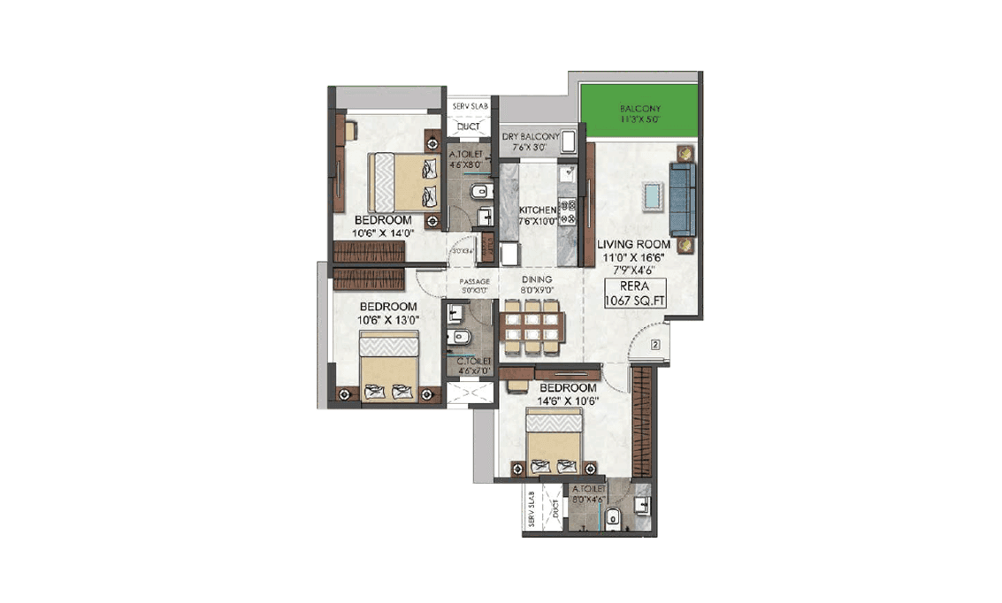3 BHK  plan
