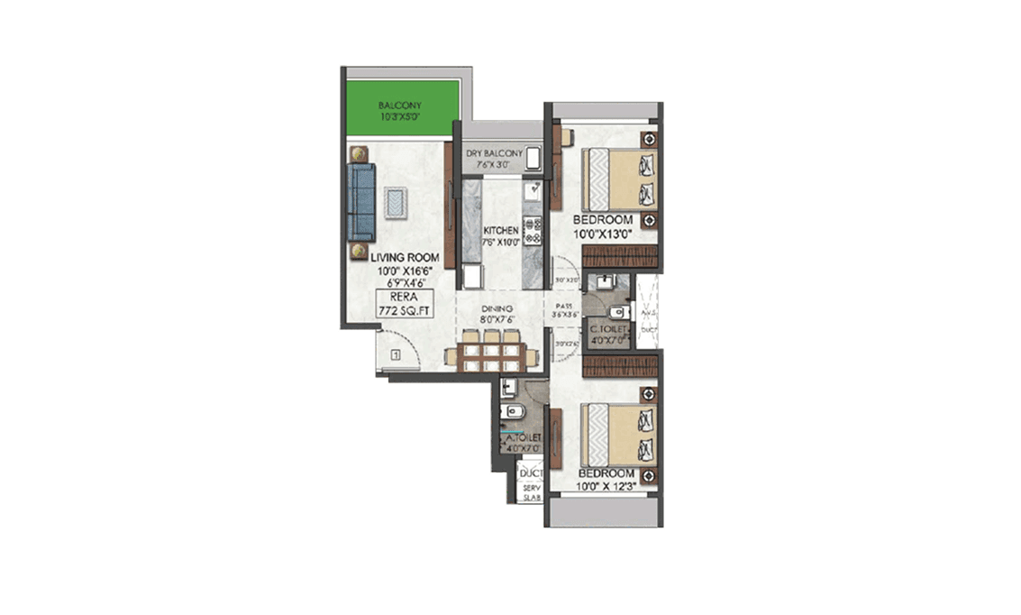 2 BHK plan